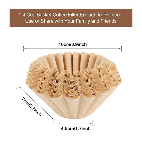 Bulk 100 Count One To Four Cup Disposable Coffee Filters Natural Brown Unbleached Basket Style For Home And Office Use