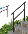 Heavy Duty Metal Handrail For Outdoor Steps Weather Resistant Powder Finish Crushes 600 Pounds Without Breaking A Sweat at 50 degrees angle on stone steps.
