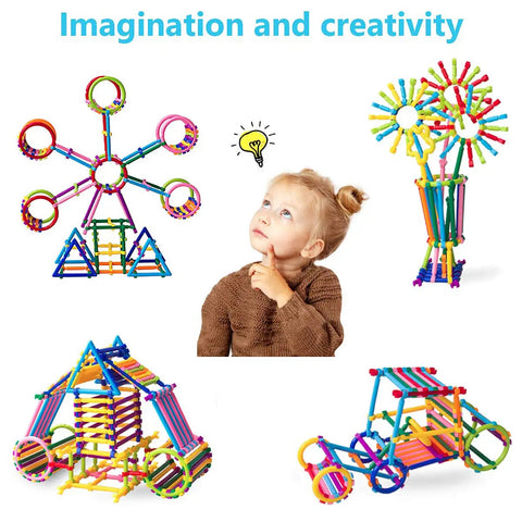 Child imagining creative builds with 1054 Pieces Building Blocks Set For Creative STEM Learning Interlocking Construction Toy Kit For Kids