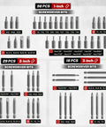 Various sizes of bits from the 208 Piece Master Screwdriver Bit Set With Phillips Slotted Torx Square And Hex Bits Nut Drivers.