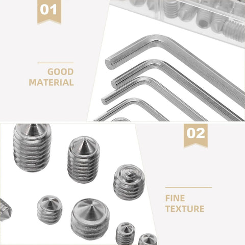 Stainless Steel Metric Set Screws Kit With Wrenches 400 Piece Assortment for DIY showcasing screws and wrenches