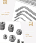 Cone Point Stainless Steel Set Screws Kit 400 Piece Assortment Pro Grade With Wide Size Range For Bathroom Fixtures And Furniture Assembly Repair And Fixing Screws Organized Handy Tool Kit For Quick Fixes, stainless set screws and hex keys
