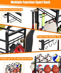 Rolling Ball Storage Cart And Sports Gear Organizer for garage with hooks and panels holding balls and helmets