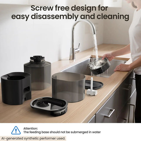 Smart Automatic Pet Feeder And Water Fountain For Cats And Dogs With Wifi App Control and Voice Recorder, easy to clean design.