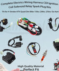 All In One Atv Wiring Harness Kit With Cdi Ignition Coil Solenoid Relay And Spark Plug Set for Chinese quad go-kart and dirt bike.