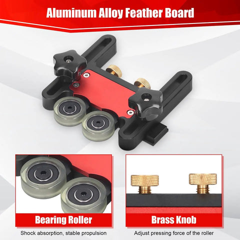 Adjustable Bearing Roller Featherboard Feeder for Table Saw with Aluminum Alloy 5mm Stroke and Double Wheel Pro Grade Jig
