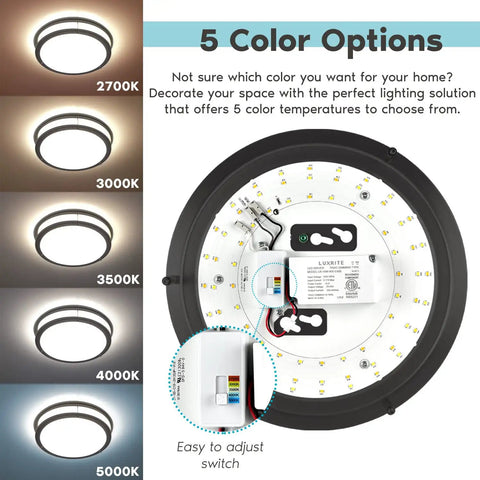 5 color temperature options for 12 Inch LED Flush Mount Ceiling Light With 5 Color Temperature Options 2700K 3000K 3500K 4000K 5000K Dimmable