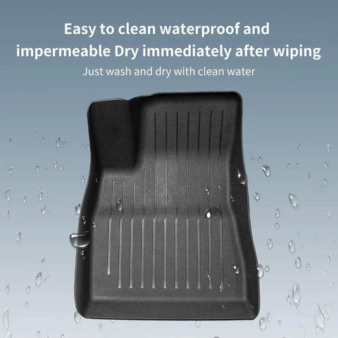 Tough As Nails TPE Floor Mats For Tesla Model 3 Highland 2023 Through 2025 contoured black waterproof mat with anti-slip surface.