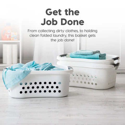 50L Laundry Hamper Set With Built In Comfort Handles 3 Pack White Plastic Baskets With Ventilation Holes For Closet Dorm Laundry Room