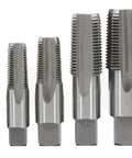 Five metal taps from Six Piece NPT Pipe Tap Set In Wooden Case With High Speed Steel Taps DWT Series Sizes One Eighth To One Inch
