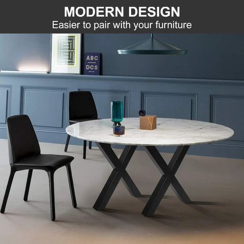 Round table with X-frame legs featuring Set Of 2 Industrial Country Style Steel Table Legs 28 Inch By 24 Inch Dining Table Legs.
