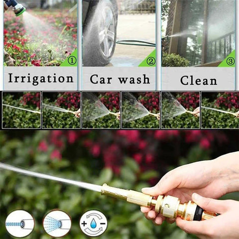 Heavy Duty Stainless Steel Garden Hose Reel With Smooth Hand Crank Rewind Wall Or Floor Mount Stand shown in use for irrigation and cleaning.