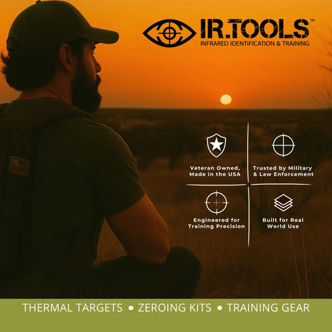 Passive Thermal Target Kit For Zeroing And Training With Heat Responsive Film, sunset, IR.Tools logo, training precision icons