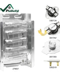 Dryer Heating Element Replacement For Kenmore Maytag Amana Estate Cabrio Bravos Admiral Inglis KitchenAid Magic Chef JennAir Easy Install And More 279838 Compatible Part 3403585 W10724237 3398063 3398064 8565582 kit with heating element, fuses, thermostats.
