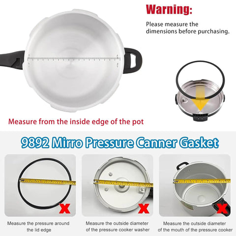 Pro Grade Replacement Gasket For Mirro Pressure Canner 12 16 22 Qt Fits Models M-0512 M-0522 M-0312 M-0406 M-0416 M-0526 M-0622 Durable Leakproof Seal For Safe Canning And Easy Installation, black silicone gasket with measuring guide