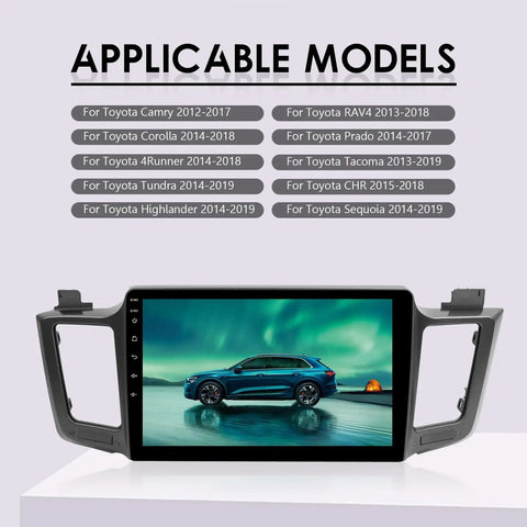 Image of Toyota Plug And Play 16Pin Car Stereo Wiring Harness Kit with CANBUS Box, shown with a list of compatible Toyota models.