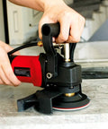Hands using Powerful 800W 110V Variable Speed 4 Inch Wet Polisher And Grinder With Diamond Polishing Pads For Granite Marble Concrete