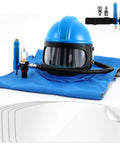 All In One Sandblaster Helmet Kit With Thermostat, Five Replacement Outer Lenses, Shoulder Protector And Hood, Blue Durable ABS