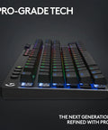 Top Shelf Tenkeyless Wireless Gaming Keyboard With Snappy Tactile Switches And Blazing Lightspeed Response For Crushing Every Ranked Match In Polished Black Frame, angled side view with RGB lights.