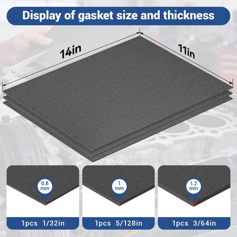 Non Asbestos Gasket Material Kit Three Pack 14 By 11 Inch High Temperature Oil Resistant Sealing Gaskets For Auto And Industrial Equipment Durable Insulating And Vibration Stable Design, 14x11 in, 3 thicknesses