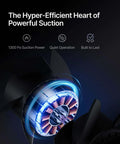 Close-up view of inline duct fan unit, xTool SafetyPro IF2, black housing with blue-lit copper windings