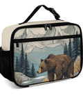 Mountain Bear Tree Lake Insulated Lunch Bag with scenic bear and forest design, 10.6x7.9x4.3 in, leakproof for travel