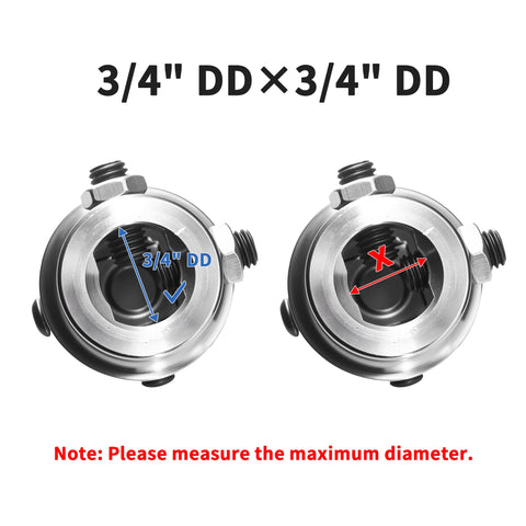 Top view of Three Quarter DD To Three Quarter DD Steering Shaft Universal U Joint Coupling with 3/4 DD ends in chrome steel.