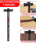 Dead Straight 29 Inch Framing Square, Rock Solid Aluminum T Square Ruler with adjustable gauge for positioning and drilling.