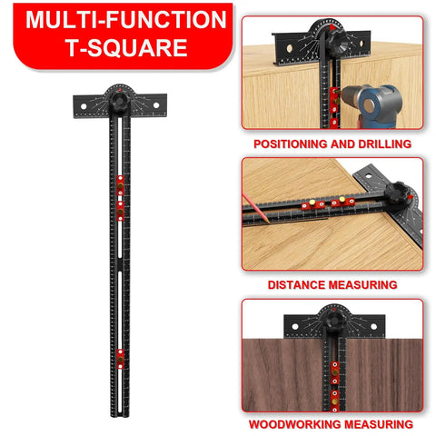 Dead Straight 29 Inch Framing Square, Rock Solid Aluminum T Square Ruler with adjustable gauge for positioning and drilling.