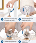Assembly steps for Boho Wood Tripod Table Lamp With Linen Fabric Shade For Nightstand Or Bedside Use Cozy Warm Glow