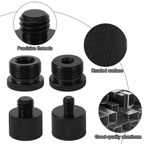 Flexible Ball And Socket Head Microphone Adapter Kit With Four Adapters showing precision threads and knurled surface