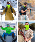 Collage of people wearing 3 Pack Fluorescent Green Balaclava Full Face Mask For Outdoor Cycling And Bike Riding