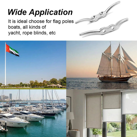 Wide application of Four Pack Stainless Steel Boat Cleats 2.72 Inch Beefed Up Heavy Duty Rope Cleats for docks and yachts.