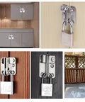 Various views of No Nonsense Heavy Duty Stainless Steel Flip Latch Lock 2 Pack Padlockable Bolt Latches installed on cabinets and gates