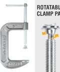 Heavy Duty C Clamp 5 Inch By 3.25 Inch Built Tough For Woodworking And Home Projects, Steel Clamp With Smooth Swivel, High Friction Frame, Ergonomic Grip For Precise, Reliable Hold. 5-inch steel C-clamp with rotatable clamp pad