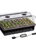 60 Cell Self Watering Seed Starter Tray With Grow Light For Indoor Seed Germination Kit, showing seedlings under LED light.