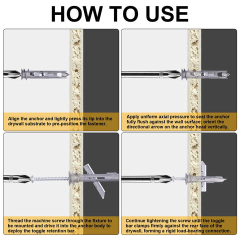 Heavy Duty Zinc Drywall Anchors Kit With 25 Self-Drilling Toggle Anchors And Screws For Hollow Walls Holds Up To 100 Lb No Drill Holes Needed Durable Toggle Bolts For Easy Wall Mounts. How to use guide
