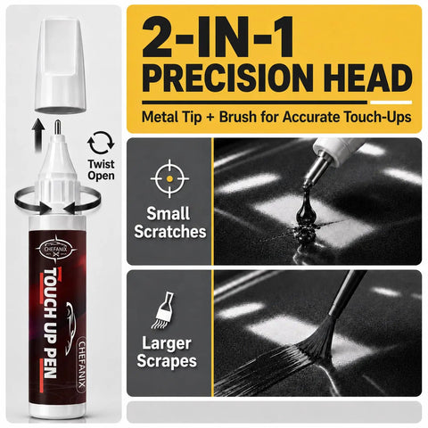 Light Silver Wheel Rim Touch Up Paint With Built In Brush For Knocking Out Curb Rash And Scrapes On Alloy Rims Plus Faster Five Minute Set For A Clean Showroom Grade Finish Daily, showing 2-in-1 precision head for touch-ups.