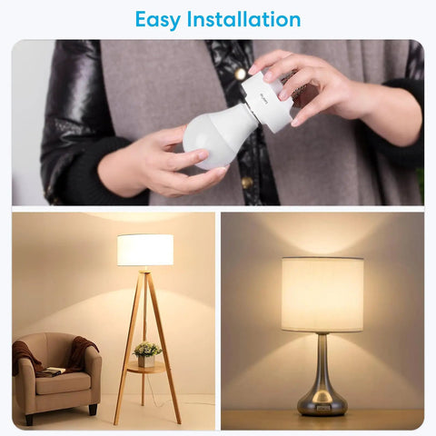 Smart WiFi Bulb Socket E26 2 Pack With Voice Control And Phone App Control, easy installation images of lamp setup