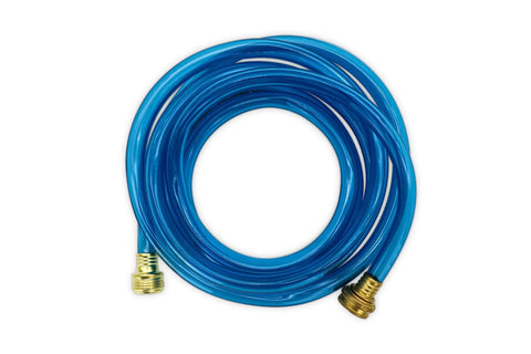 All In One Drain Unclogging Kit For 1.5 To 3 Inch Pipes Water Powered Pulsing Action Easy To Use Home Plumbing Tool blue hose close-up