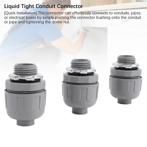 Rock Solid Liquid Tight Conduit Connectors 1 Inch Npt Nylon 6 Electrical Fittings for Outdoor Wiring Heavy Duty Push To Install 10 Pack, gray connectors.