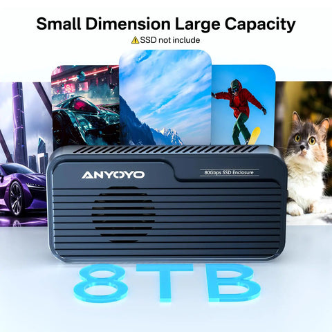 Badass M.2 NVMe SSD Enclosure With Smart Fan Cooling Supports Up To Eight TB Portable Drive for Thunderbolt Four and USB Four.