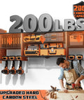 Tough As Nails Power Tool Organizer Wall Mount with Charging Station, 3 Layer Racks, 8 Drill Holders, 4 Hooks, in use in workshop.