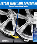 Universal Silver Rim Touch Up Paint With Built In Brush For Curb Rash And Wheel Scuff Scrapes Fast Curing Formula on repaired alloy wheel.