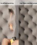 Hardcore Sound Proofing Foam Panels With Quick Rebound Memory Foam showing self-extinguishing and flame retardant features.