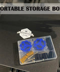 Ender 3 Pro Hot Bed Leveling Kit with 4 Blue Aluminum Hand Twist Nuts, springs, screws, and silicone mounts in storage box