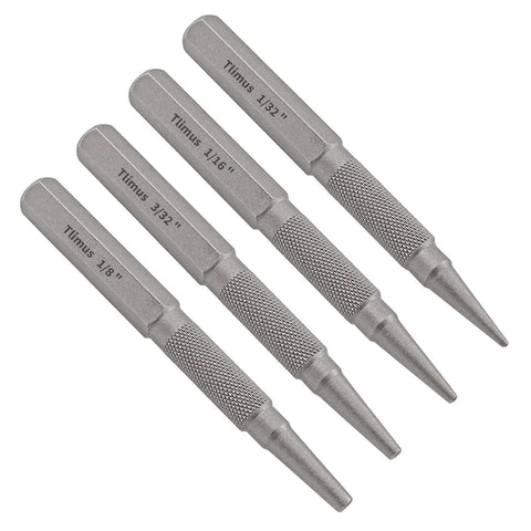 4 Piece Nail Punch Set Center Punch Kit Includes 1/32 1/16 3/32 And 1/8 Inch Nail Setter Tools for Carpentry and Woodworking
