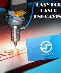 Laser etching on colorful aluminum blank, showcasing "Easy for Laser Engraving" text, product: 100 Piece Colorful Aluminum Engraving Blanks For Laser Etching 86 X 54 mm 0.21 mm Thick Multipurpose DIY Gift Cards And Business Cards Ten Color Options Including Gold Green Blue Purple Black Silver Matte Black Light Gold Rose Gold Red.