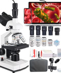Trinocular Compound Microscope With 40X To 5000X Magnification, Pro Grade Research Microscope With USB Camera And Mechanical Stage