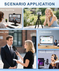 Various uses of 3-In-1 Wireless Lavalier Microphone For iPhone And Android, Studio Quality Sound With Noise Cancellation shown